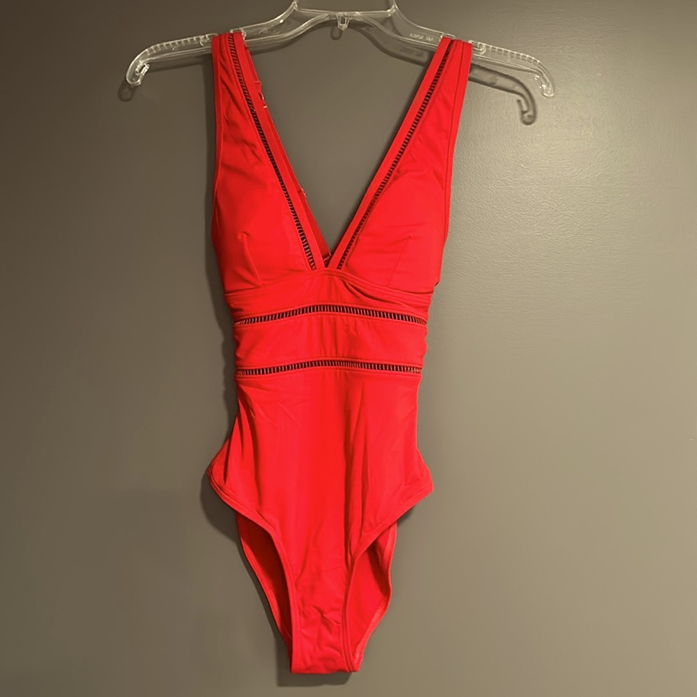Sea Level Swim Spliced Plunge One Piece Red 8 - Picture 3 of 9